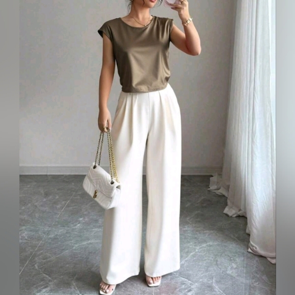 Women 2pcs Set Elegant Colorblock Blouse & Pants - Picture 4 of 5